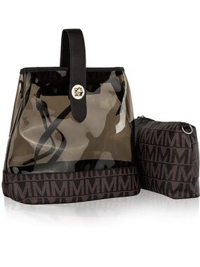 Mia K. Collection 2-Piece Clear Convertible Backpack 5 Ways Monogram Pouch Set
